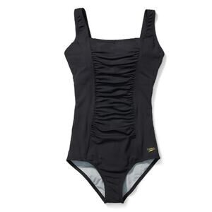 Speedo Hydro Bra Black Womens Size 8 Swimsuit Solid Shirred Tank One Piece